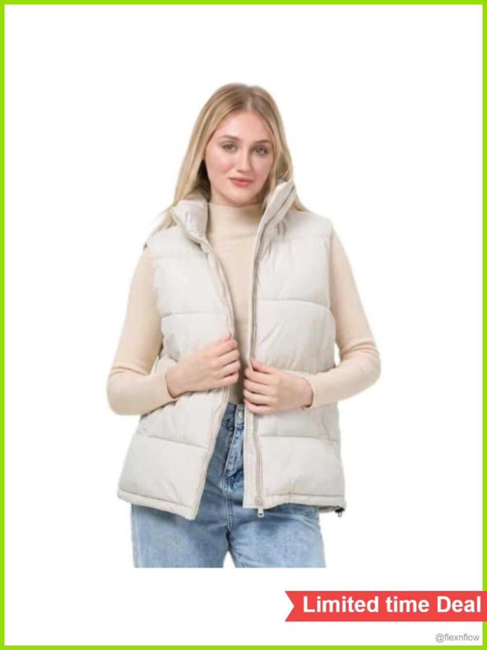 Women's Quilted Puffer Vest Stand Collar Lightweight Zip Up Winter Outerwear